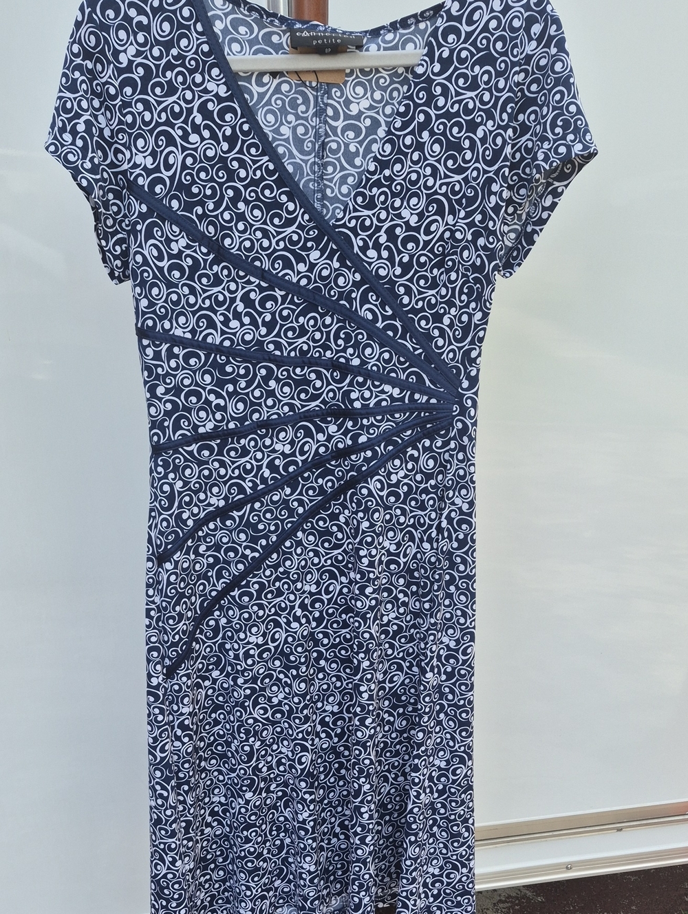 Comnected Blue & White Swirl Faux-Wrap Dress Size 8P